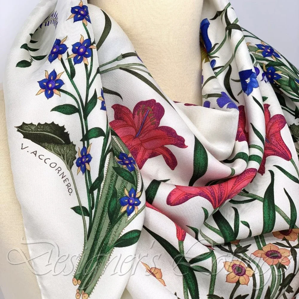 NWT GUCCI Flora Silk Twill Multicolor Logo 34